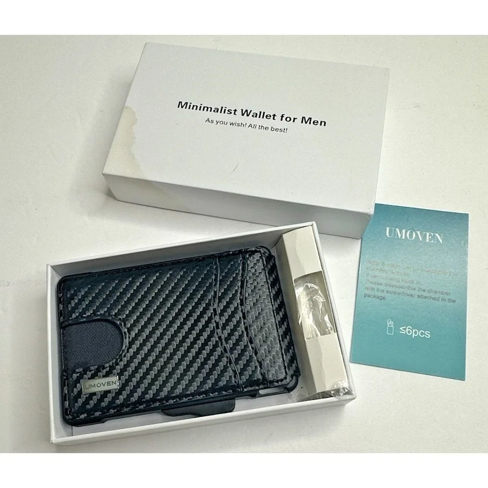 UMOVEN RFID Blocking Minimalist Wallet Carbon Fiber Style Money Clip Front